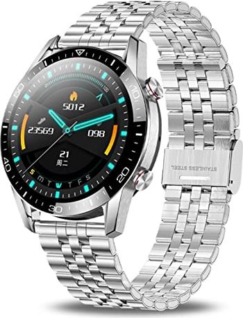 CHYAJIG Slimme Horloge Smart Horloge Mannen Bluetooth Call Custom Dial Full Touch Screen Waterdichte SmartWatch for Android IOS Sport Fitness Tracker (Color : Steel belt silver)