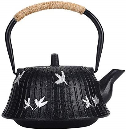 OOOFFFFFFFF Japanese-style Tea Kettle Cast Iron Teapot Kettle with Hemp Rope Handle Easy to Grasp and Prevent Burns 1.3L Bamboo Leaves Pattern