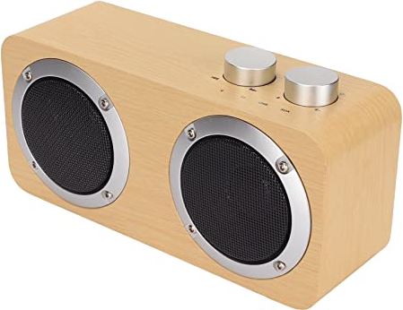 Fockety Bluetooth Speaker, Draadloze luidspreker 16W dubbele luidsprekers met volledige frequentie Ondersteuning geheugenkaart/U-schijf/Aux-geluidsinvoer, Houten luidspreker voor huisdecoratie(Geel)