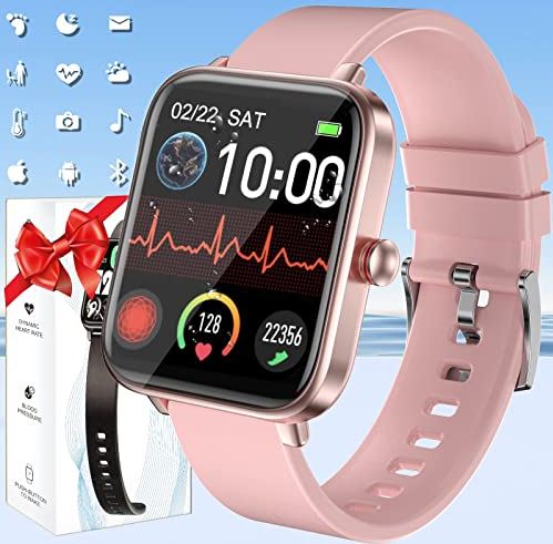 DOOK Smart Watch, 1,6" Touchscreen Fitness Tracker met Hartslag, Bloed Zuurstof, Bloeddruk, Slaapmonitor, IP67 Waterdichte Smartwatch, Stappenteller Horloge voor Dames Heren voor iOS Android(Color:Roze)