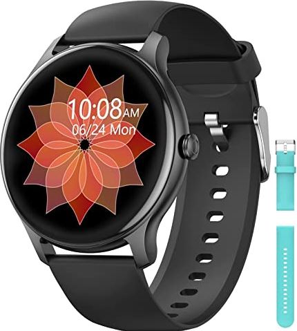 DOOK Smart Watch, 1.3"Touchscreen Fitnesshorloge met bloeddruk Hartslagmeter IP68 Waterdicht Bluetooth Smart Watch Sport Activity Tracker Horloge voor Android iOS-telefoons Heren Dames(Color:zwart)