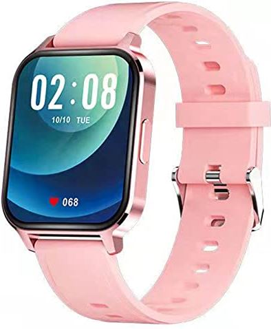 JXFY Smart Watch, 1,7 inch touchscreen smartwatch met 24 sportmodi zwemmen yoga, IP68 waterdichte fitnesstracker, compatibel met ios en Android-telefoons voor vrouwen mannen, goud (roze)