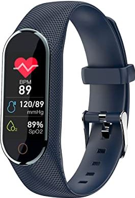 Bias&Belief Bluetooth-armband - Slimme Sportarmband - Gezondheid Sport-smartwatch - Hartslag/Slaap/Bloeddruk/Oximeter Stapbewaking - Berichtherinnering - Weersvoorspelling,Blue