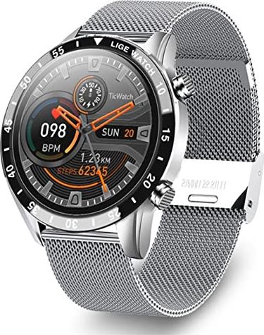 CHYAJIG Slimme Horloge Mannen Smart Watch Bluetooth Call Full Touch Screen Sports Fitness Watch IP67 Waterdichte horloge for Android Smart Watch Playing Music Stamboom (Color : Mesh belt silver)