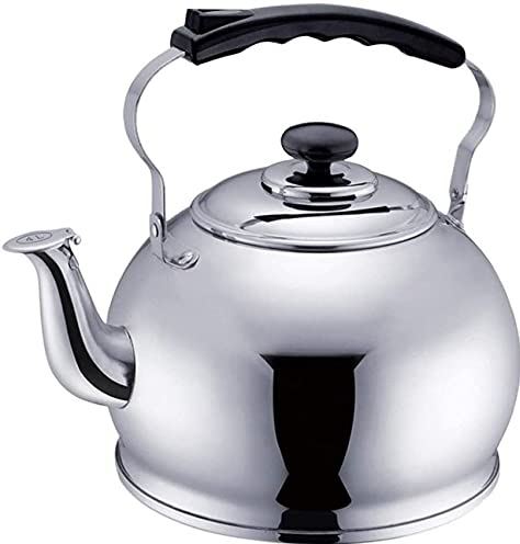 OOOFFFFFFFF Whistling Kettle for Gas Hob Whistle Teapot Stainless Steel Kettle for Stove Top with Ergonomic Handle Camping Kettle for Gas Stove (Silver 4L)