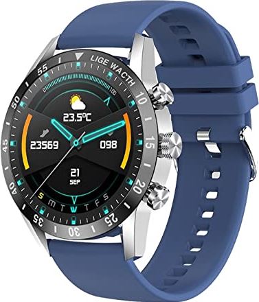 CHYAJIG Slimme Horloge High-definition Bluetooth Call Smart Watch Men Full Touch Waterproof Sports Fitness Watch Luxury Smart Watch Men IOS Android (Color : Silicone blue)