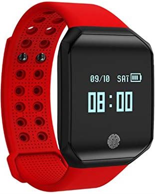 OOOFFFFFFFF Smart Heart Rate Bracelet Waterproof Caller Information Display Blood Pressure Gauge Step Health Sports Health Watch (Color : Red)