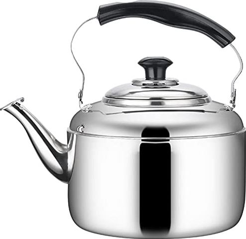 OOOFFFFFFFF Stove Top Whistling Kettle Stainless Steel Teapot Polished Mirror Whistling Stove Kettle Electrolytic Process with Filter Inside Gas Kettle with Whistle (Silver 6L) (Silver 5L)