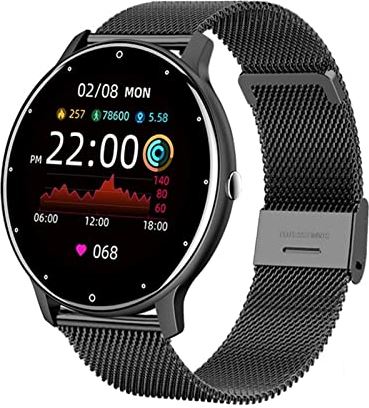 CHYAJIG Slimme Horloge Smart horloge dames volledig touchscreen sport fitness horloge IP67 Waterdichte Bluetooth for Android IOS Slimme horloge vrouw (Color : Mesh belt black)