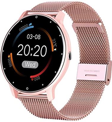 CHYAJIG Slimme Horloge Smart horloge dames volledig touchscreen sport fitness horloge IP67 Waterdichte Bluetooth for Android IOS Slimme horloge vrouw (Color : Mesh belt pink)