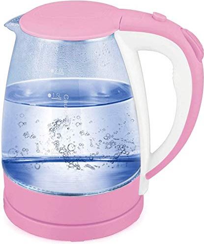 MRTYU-UY Waterkokers, elektrische waterkokers, elektrische glazen waterkoker - 2 liter draagbaar kantoorgebruik Puur glas Draadloze automatische uitschakeling Snelkookketel voor theekan (2L) (roze)