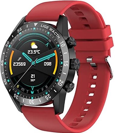 CHYAJIG Slimme Horloge High-definition Bluetooth Call Smart Watch Men Full Touch Waterproof Sports Fitness Watch Luxury Smart Watch Men IOS Android (Color : Silicone red)