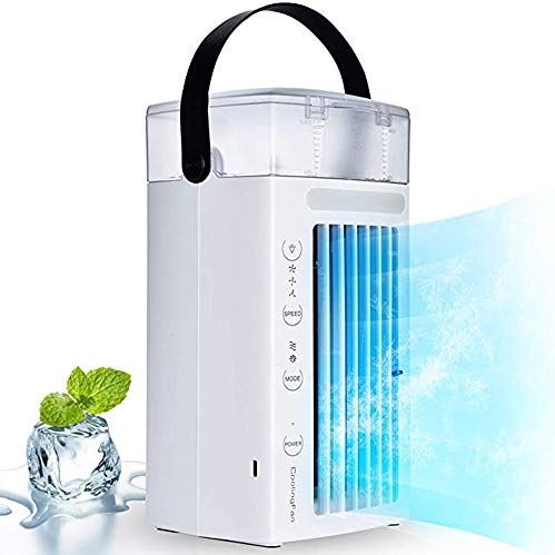 OOOFFFFFFFF Air Conditioner Fan Personal Desk Fan Space Air Cooler Portable Mini Cooling Fan Table Evaporative Air Humidifiers Ultra-Quiet Purifier with Handle and 7 Colors LED Lights for Home Office Dorm