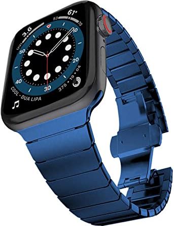 AONAON xiaojunjia For Apple Watch Series 7 Band 41mm 45mm Link roestvrijstalen riem for iWatch 7 6 5 40mm 44mm 42 38 mm Polsband (Band Color : Blue 42mm or 44mm or 45mm)