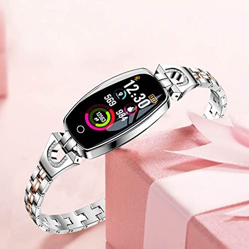 JXFY Smart Watch Vrouwen, 0,96 inch touchscreen smartwatch met wekker, IP67 waterdichte fitness tracker compatibel met multi-sport modus voor Android iOS-telefoons, zilver (zilver)