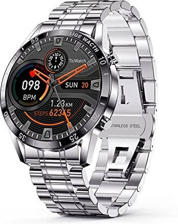 CHYAJIG Slimme Horloge Smart Watch Heren Bluetooth Call Watch IP67 Waterdichte sport fitness horloge for Android IOS Mannen slimme horloge for mannen vrouwen (Color : Steel strip silver)