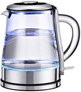 MRTYU-UY Roestvrijstalen waterkoker, 1,2 liter blauwe led verlichte draagbare roestvrijstalen waterkoker voor thuisgebruik