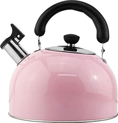 OOOFFFFFFFF Pink Stainless Steel Whistling Tea Kettle for Stove Top Ergonomic Heat-Resistant Cool Handle Home Kitchen Tea Kettle (Pink 5L)