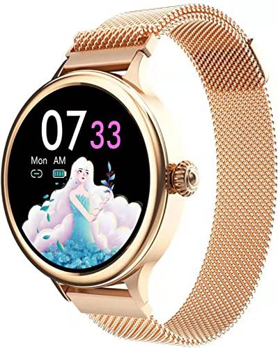 JXFY Touch Smart Watch ?,1.1 '' Fcreen Fitness Tracker voor vrouwen, Smartwatch met oproepherinnering/stappenteller, IP67 waterdicht fitnesshorloge Smart Watch voor Android/Ios telefoon, goud (goud)