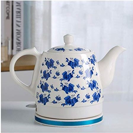 OOOFFFFFFFF Kettle Electric Ceramic Cordless teapot Retro 1.2L Pot can Brew Tea Coffee Soup Quick Boil Automatic Power Off and Anti-Dry Protection (Blue and red)