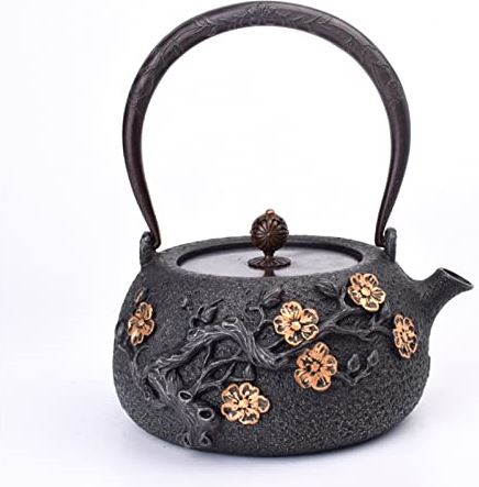 OOOFFFFFFFF Japanese Cast Iron Teapot Large Capacity 40Oz with Ewha Pattern Cast Iron Tea Kettle Stovetop Safe (Black)