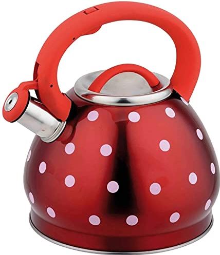 OOOFFFFFFFF Stove Top Whistling Kettle Red Whistling Tea Kettle with Heat-Resistant Ergonomic Surgery Handle Gas Kettle with Whistle (Red 3 Quart)