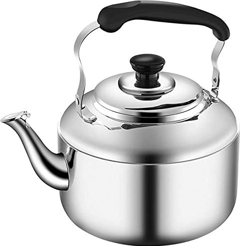 OOOFFFFFFFF Whistling Kettle for Electric Hob Whistle Teapot Heat-Resistant Ergonomic Handle Stainless Steel Teapot High Capacity Kettle for Stovetop Stove Top Whistling Kettle (Silver 6L) (Silver 4L)