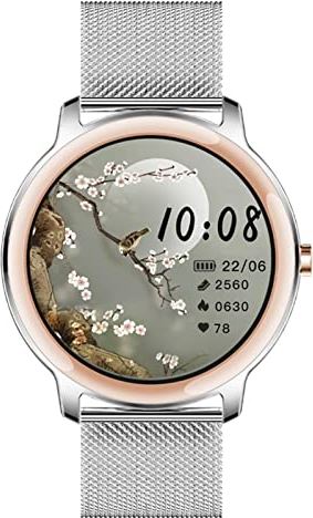 CHYAJIG Slimme Horloge Smart horloge dames volledig touchscreen sport fitness horloge IP67 Waterdichte Bluetooth for Android IOS Dames slim horloge (Color : Mesh belt silver)