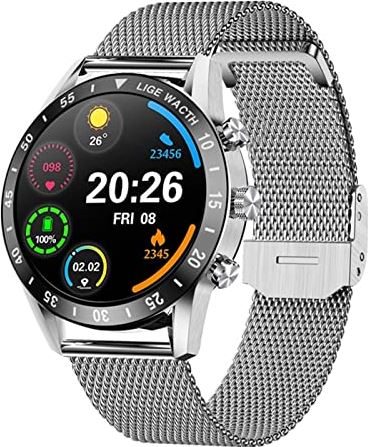 CHYAJIG Slimme Horloge High-definition Bluetooth Call Smart Watch Men Full Touch Waterproof Sports Fitness Watch Luxury Smart Watch Men IOS Android (Color : Mesh belt silver)