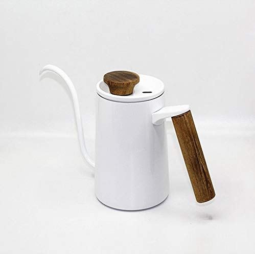 Yousiju 350ML/600ML Hand Druppel Over Waterkoker Koffie Thee Waterpot Teflon Antistick Roestvrij Staal Zwanenhals Uitloop Lange Mond (Kleur: Wit, Maat: 600ml)
