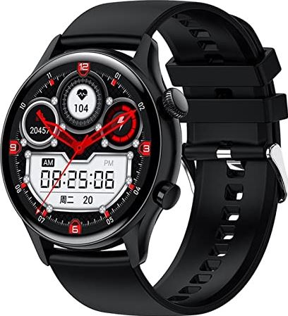 CHYAJIG Slimme Horloge Slimme horloge hartslag slimme horlogeman IP68 Waterdicht for mannen 1.36 inch 390 * 390 scherm buiten horloge met GPS (Color : Silicone black)