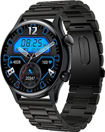 CHYAJIG Slimme Horloge Slimme horloge hartslag slimme horlogeman IP68 Waterdicht for mannen 1.36 inch 390 * 390 scherm buiten horloge met GPS (Color : Steel strip black)