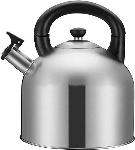 OOOFFFFFFFF Whistling Gas Kettle Food Grade 304 Stainless Steel with Folding Handle Large Capacity Induction Cooker Teapot Coffee Pot (Color : Beige) (Stainlesssteelprimarycolor)