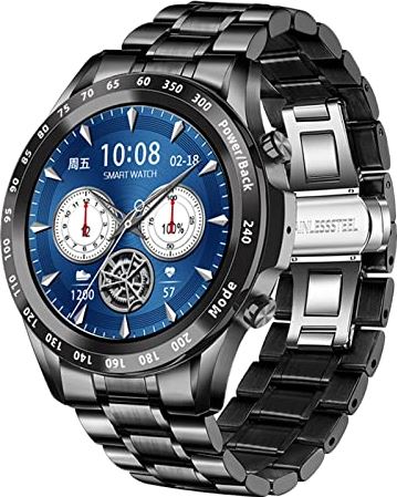 CHYAJIG Slimme Horloge Bluetooth Call Watch Smart Horloge Mannen Volledige Touch Fitness Tracker Smart Clock IP68 Waterdicht slim horloge met stapteller (Color : Steel belt black)