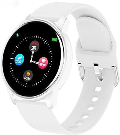 CHYAJIG Slimme Horloge Smart Watch Women Men Smart Watch for Android IOS Elektronica Smart Clock Fitness Tracker Silicone Strap Smart-Watch (Color : White, Size : Full touch screen)