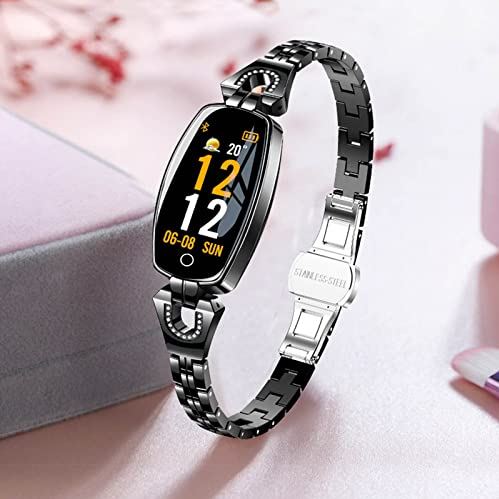 JXFY Smart Watch Vrouwen, 0,96 inch touchscreen smartwatch met wekker, IP67 waterdichte fitness tracker compatibel met multi-sport modus voor Android iOS-telefoons, zilver (zwart)