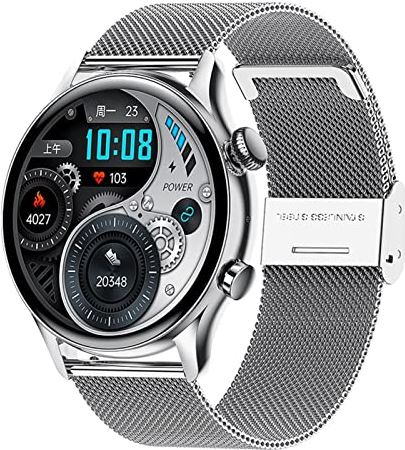 CHYAJIG Slimme Horloge Slimme horloge hartslag slimme horlogeman IP68 Waterdicht for mannen 1.36 inch 390 * 390 scherm buiten horloge met GPS (Color : Mesh belt silver)