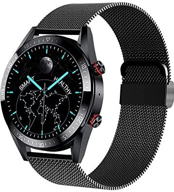 CHYAJIG Slimme Horloge 454 * 454 Screen Smart Watch Mannen Toon altijd de tijd Bluetooth Call Local Music Men SmartWatch for Android en iOS-telefoon (Color : Mesh belt black)