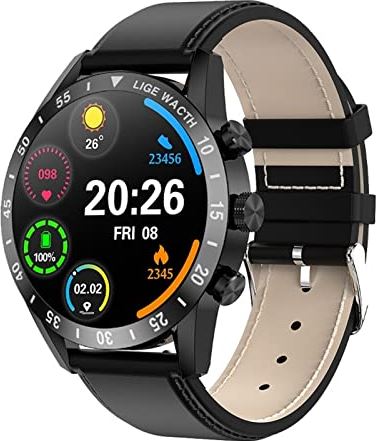 CHYAJIG Slimme Horloge High-definition Bluetooth Call Smart Watch Men Full Touch Waterproof Sports Fitness Watch Luxury Smart Watch Men IOS Android (Color : Belt black)