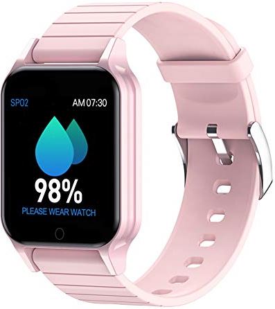 JXFY T96 Smart Watch, IP67 Waterdicht meten Lichaamstemperatuur Smart Watch, met hartslagmonitoring Fitness Tracker Sport horloge, voor mannen vrouwen (roze)