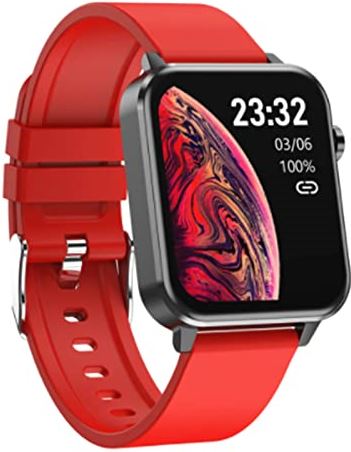 JXFY Smart Horloge voor Vrouwen En Mannen 1.7 Inch Touchscreen Fitness Tracker Horloge IP68 Waterdichte Smartwatch met Wekker Stap Teller Sport Running Horloge voor Android En Ios, Zwart (Rood)