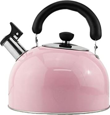 OOOFFFFFFFF Pink Stainless Steel Large Capacity Whistling Kettle Anti-Scalding Foldable Handle Large-Caliber Spout Universal for Gas and Gas Induction Cooker (19.5 * 24)