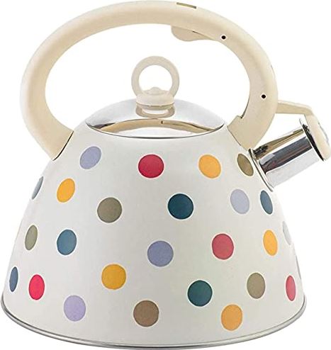 OOOFFFFFFFF Stove Top Whistling Kettle 3 Quart Colored Dots Kettle for Stove Top Large Capacity Whistling Kettle Anti-scalding Handle Gas Kettle with Whistle (White 3 Quart)
