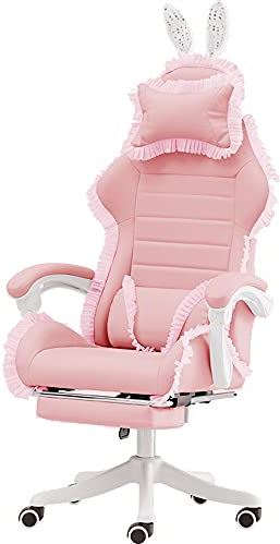 RTYUIO E-Sports-stoel Thuiscomputerstoel voor jongeren, ergonomisch ontwerp met armleuning, 150 ° verstelbaar met voetsteun, gebruikt als cadeau voor studentenvriendin (roze)