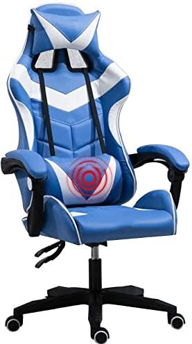 RTYUIO Bureaustoel Racing Gaming Chair Ergonomie Hoge rugleuning Racing Style Gaming Chair Multifunctionele verstelbare bureaustoel met hoofdsteun en lendenmassagesteun, zwart blauw (kleur: roze wit) (b