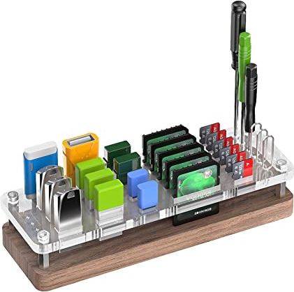 Rubyu-123 Geheugenkaarthouder, 29 slots kaarthouder Organizer, veelzijdige opbergdoos voor kaarten, houten houder voor SD SDHC USB simkaartpin