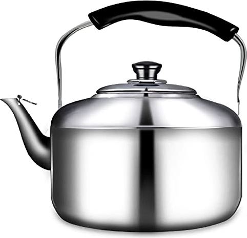 OOOFFFFFFFF Kettle for Gas Hob Stainless Steel Whistle Tea Kettle Household Large-Capacity Teapot Ergonomic Heat-Resistant Handle Camping Kettle for Gas Stove (Silver 6l)
