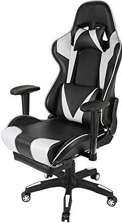 DFJU Gaming Chair Safe Duurzame bureaustoel Ergonomisch leer Comfortabele stoel voor gamecomputerstoelen (kleur: blauw) (wit)