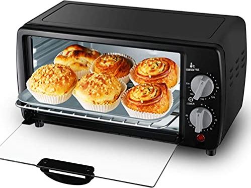 SUNWEIHAOA 9L Mini Elektrische Oven, Multifunctionele Convectie Aanrecht Broodrooster Oven Rotisserie Elektrisch Roestvrijstalen Afwerking (Zwart) (Zwart) Esthetisch En Praktisch