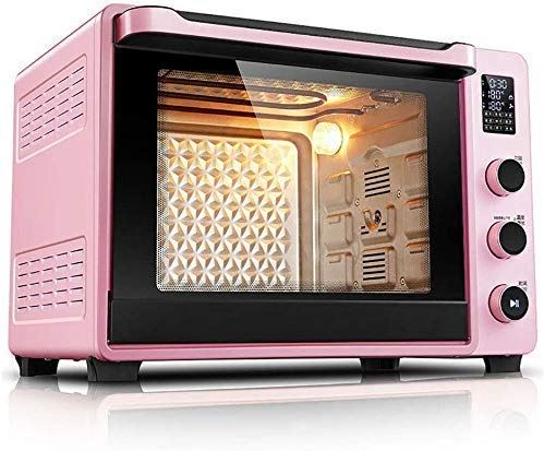 SUNWEIHAOA Slimme Oven, Elektrische Mini-Oven Met Kookplaat Huishoudelijke Bakvorm Taartoven 40L Huishoudelijke Automatische Mini-Oven Led-Display Convectie Aanrecht Broodrooster Oven (Roze) (Roze) Esthetisch E